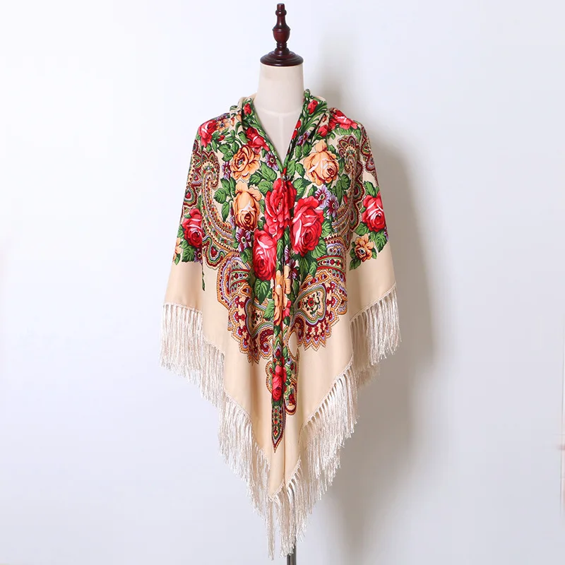 160x160cm Extra Big Square Scarf Russian Brand Cotton Long Tassel Scarf Spring Winter Shawl Women Floural Female Pashmina Cape