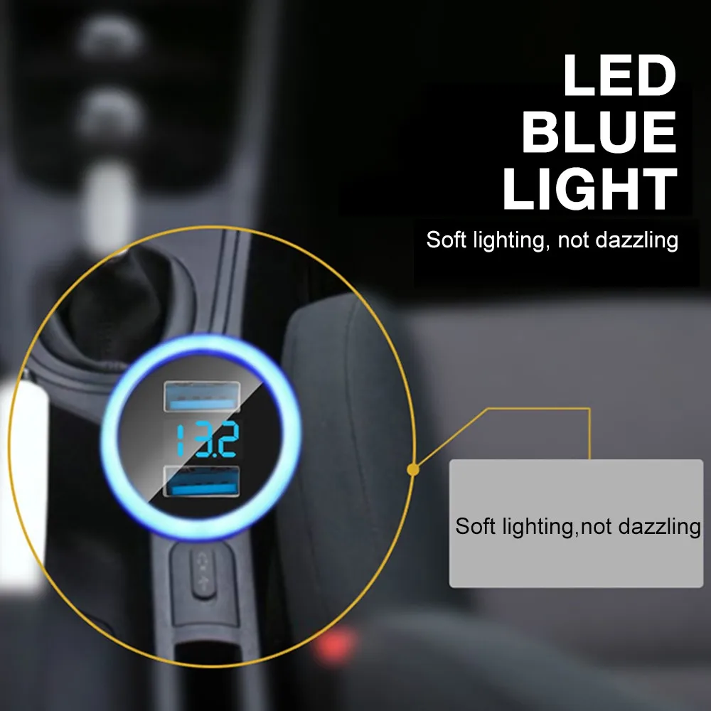 3.1A Dual USB LED Car Charger with Blue Indicator Light Multi-protection Universal for 12V/24V Vehicles