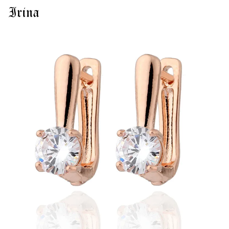 

New Arrivals 585 Rose Gold simple Round Statement Cubic zirconia Drop Earrings For Women Wedding Party Cute Jewelry