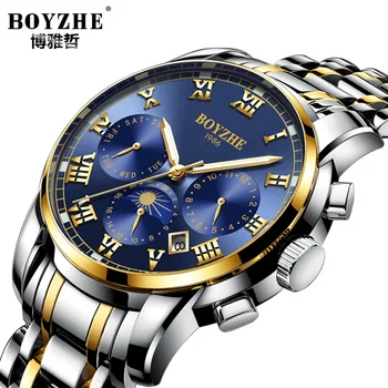 

Multifunction man watches stainless steel mens wristwatches mechanical Automatic waterproof luxury brand boyzhe clocks men's