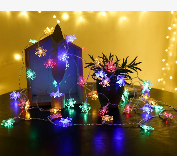 Светодиодный фонарик со снежинками, цепочка, мигающий свет, звезды, рождественские праздничные украшения, свадебные маленькие цветные
