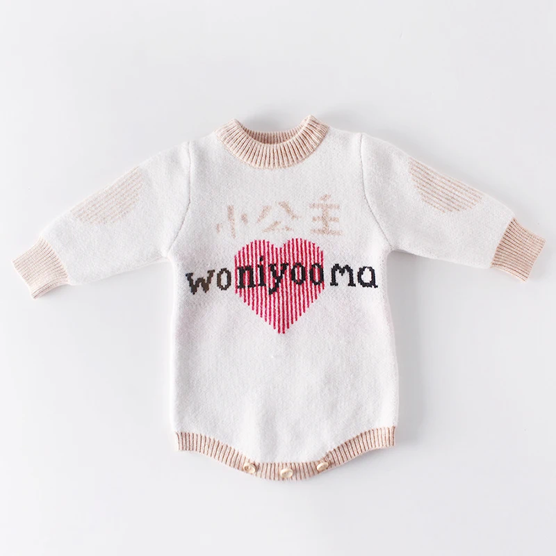 

New 2019 Spring Autumn Newborn Baby Knit Romper Baby Girls A Little Princess Printing Romper Long Sleeve Baby Jumpsuit Clothes