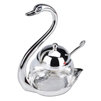 

NAI YUE Zinc Alloy Kitchen Seasoning Bottle Swan Design Sugar Salt Coffee Storage Tank with Spoon Kitchen Cooking Tools