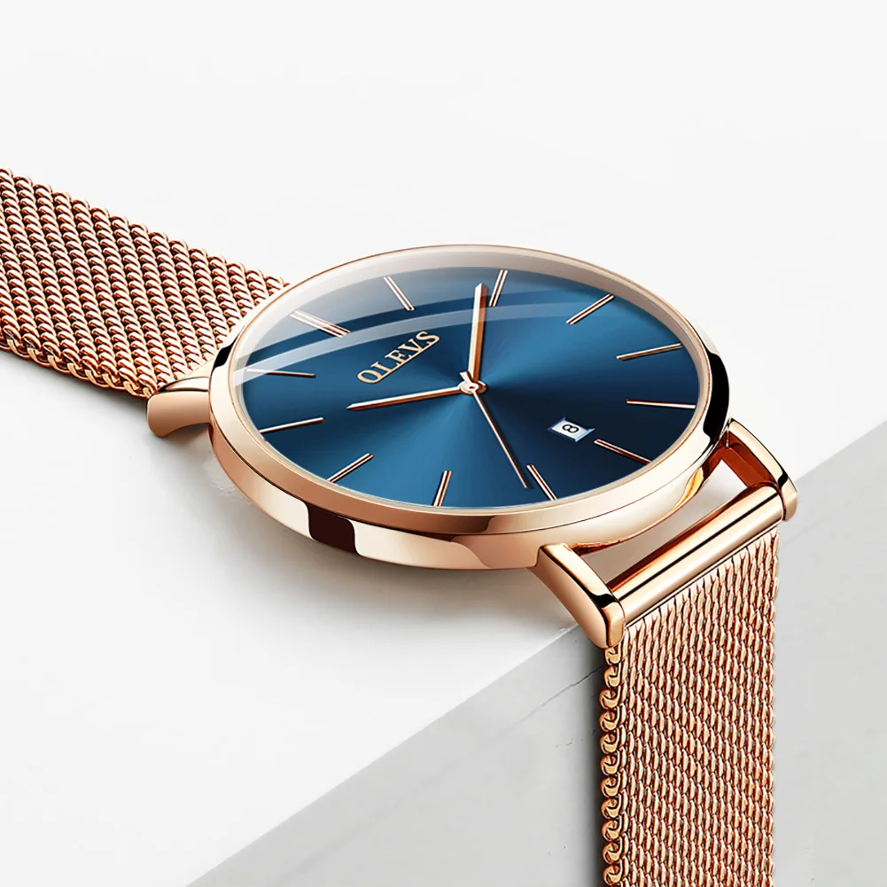 OLEVS Women Watches Fashion Ultra-Thin Rose Gold Mesh Belt Date Watch Fashion Ladies Clock 3ATM Waterproof Reloj Mujer New