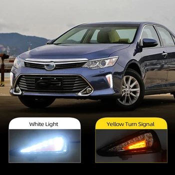 

Car Flashing 1Set drl For Toyota Camry 2015 2016 2017 LED DRL Daytime Running Lights Daylight Fog light cover with yellow signal