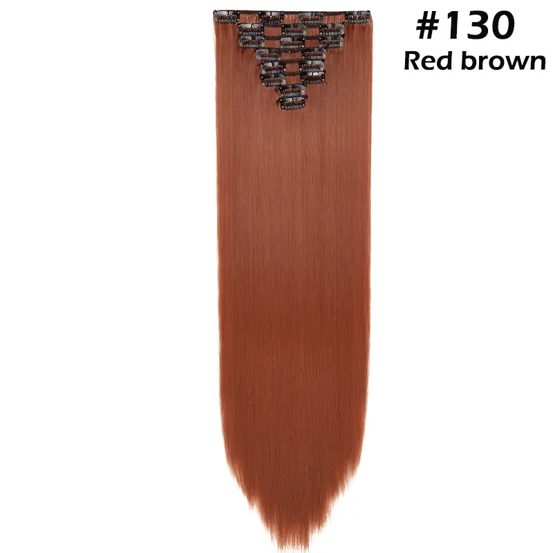 Snoilite 47 цветов 18 клипов длинные прямые заколки для наращивания волос 22 дюймов 26 дюймов волосы удлиняющие синтетические набор волос для женщин - Цвет: red brown