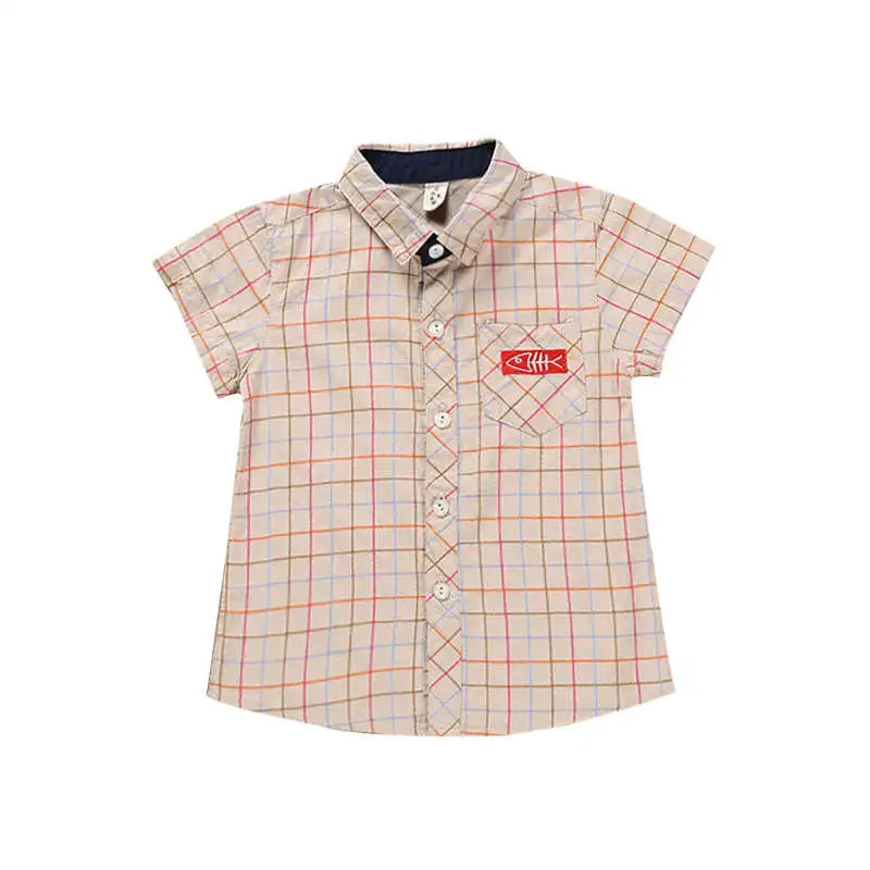 Милая Повседневная Блузка для мальчиков; летние клетчатые топы с короткими рукавами и рисунком; футболки - Цвет: light orange