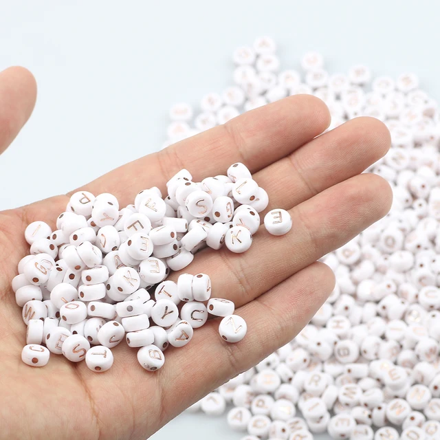 Mixed Letter Acrylic Beads Round Flat Alphabet Digital Cube Loose Spacer Beads For Jewelry Making Handmade Diy Bracelet Necklace Rose Gold Letter