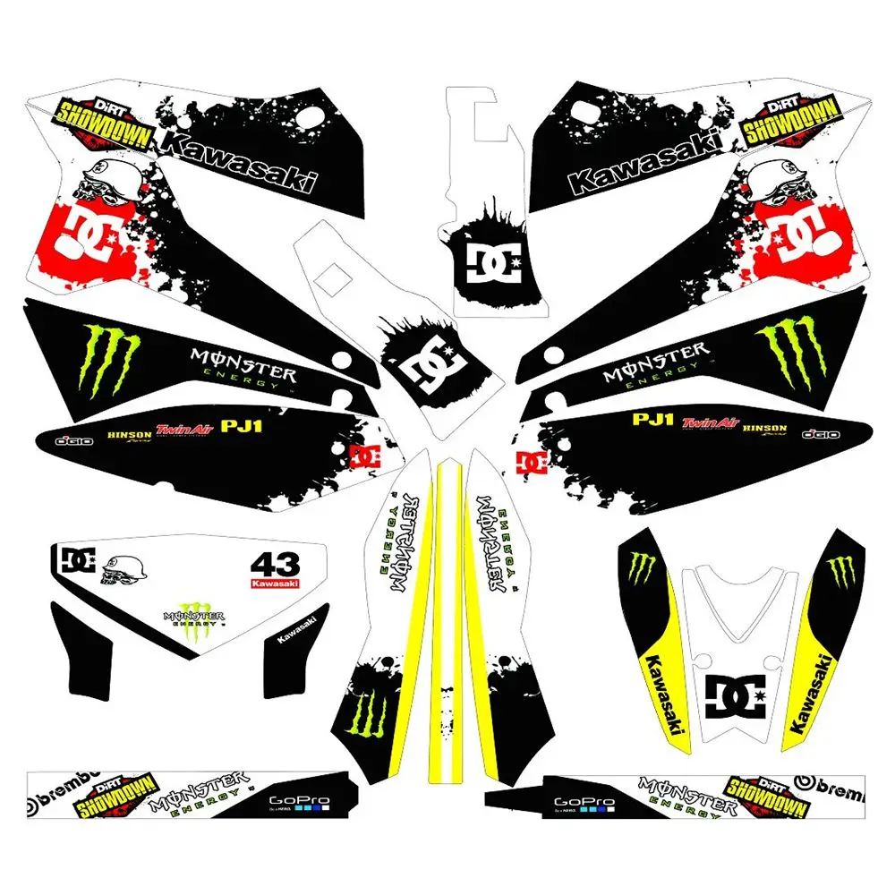 

New Full Graphics Decals Stickers Custom Number Name 3M Bright Matte Stickers Waterproof For Kawasaki KLX250 2008-2013