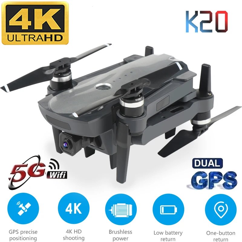 Дрон K20 с бесщеточным двигателем 5G gps 4K HD Двойная камера Профессиональный складной Квадрокоптер 1800 м радиоуправляемая игрушка подарок для мальчика