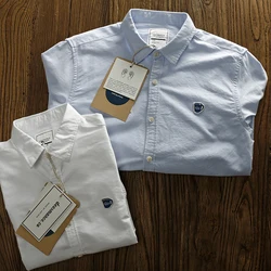 2021 Autumn Winter New Oxford 100% Cotton Long Sleeve Lapel Shirt Men's Fashion Slim Sticker Solid Color Simple Casual Blouses