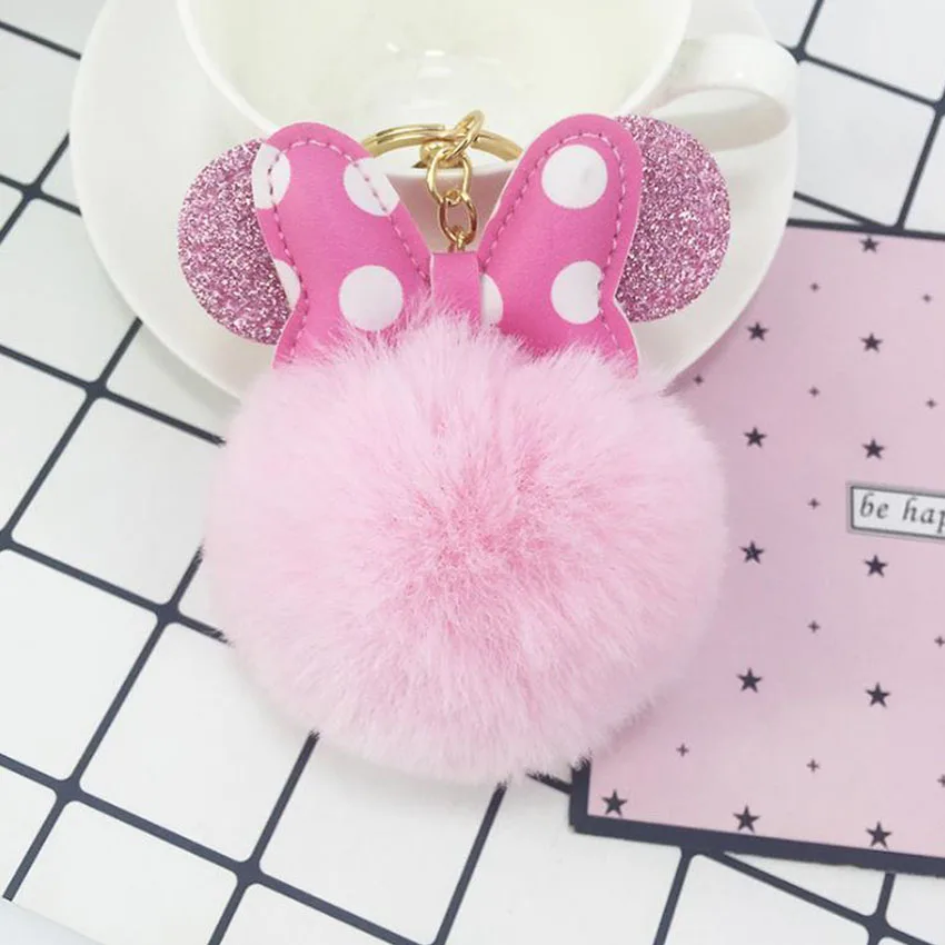 

Cute Bowknot Pompom Keychain Pompon porte clef Fur Ball Leather Key Chain llaveros Key Ring Bag Charm chaveiro sleutelhanger