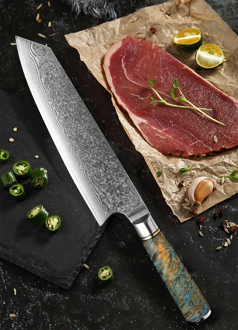  XITUO Kitchen Chef Knife Damascus VG10 Steel Sharp Professional Kiritsuke Gyuto Cleaver Exquisite H - 4000324742949