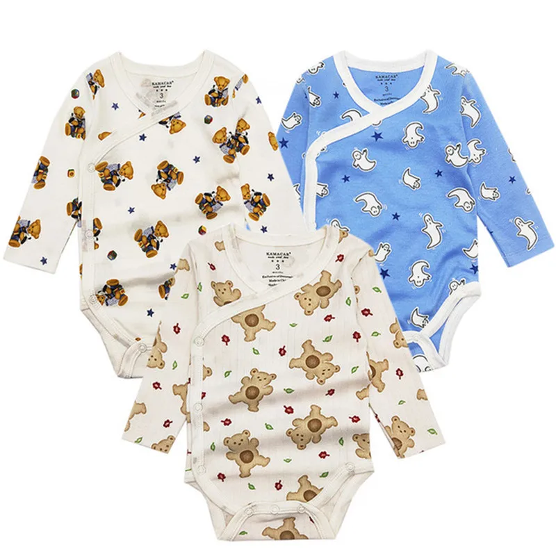 F 3PCS/lot baby bodysuit newborn boys girls baby clothing set infant jumpsuits cotton baby clothes cartoon long sleeves overalls - Цвет: F