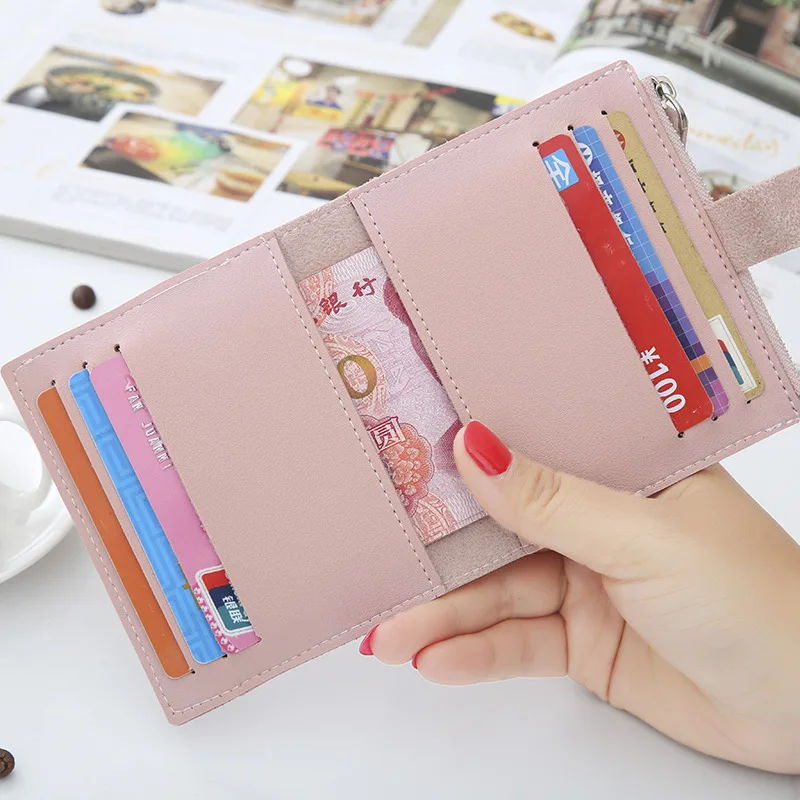 

New Style Women's Short Wallet Korean-style Casual Zipper Hasp Wallet Card Bit More Snap Closure Soft Leather Purse