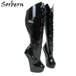 Sorbern 20cm Heelless Boots For Women Drag Queen Thick Platform Lace-up Sexy Fetish Shoes Unisex Ponyplay Platform Boots