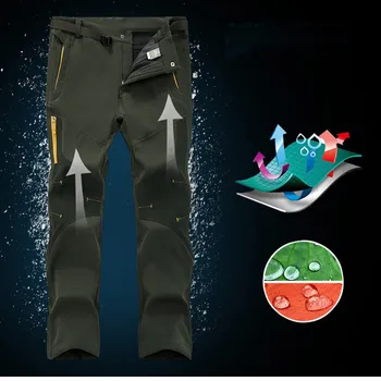 

Waterproof Men's Winter Fleece Warm Outdoor Hiking Pants Women Thick Velvet Heated Trekking Mountain Sport Pants Softshell Pants