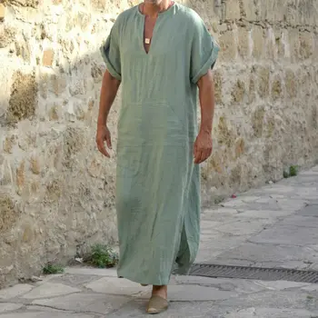 

Muslim Mens Hooded Saudi Arab Middle East Thobe Islamic Jubba Robe Solid Kaftan