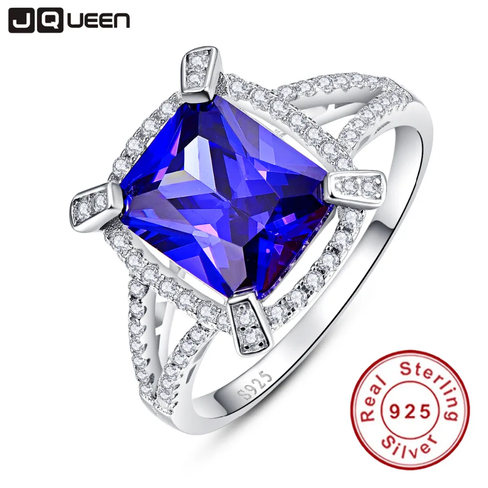 JQUEEN роскошное 5ct синее сапфировое кольцо однотонное женское серебряное