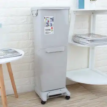 

2 Layer Classification Trash Can Kitchen Plastic Dustbin Wet and Dry Push Button Recycle Stacked Sorting Rubbish Bin With Wheel