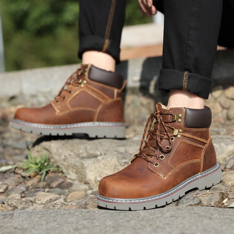 

Golden Sapling Outdoor Trekking Boots Men Retro Style Genuine Leather Waterproof Tactical Shoes Breathable Men's Hunting Boots