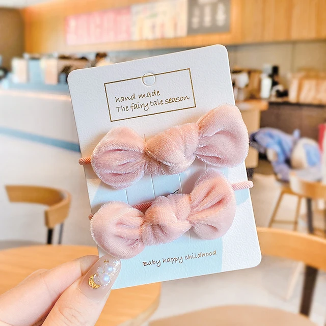10/20/24 Pcs/Set Baby Girls Cute Cartoon Flower Scrunchies Rubber Bands Children Lovely Elastic Hair Bands Kids Hair Accessories Pink-2 Pcs