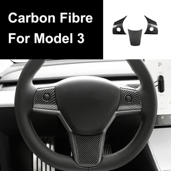 

Car Dry Carbon Fiber Steering Wheel Decorative Stickers for Tesla Model 3 2018 2019 Auto Interior Protect Decors Accessories