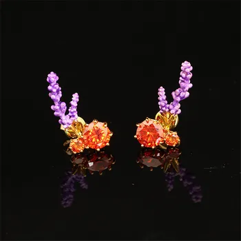 

Forest plant breath new product launch enamel glaze lavender zircon crystal earring