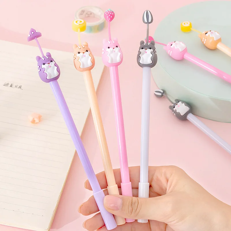 

4 pcs/lot Cartoon Cute Hamster Head Gel Pen Ink Marker Pen School Office Writing Supply Stationery Escolar Papelaria
