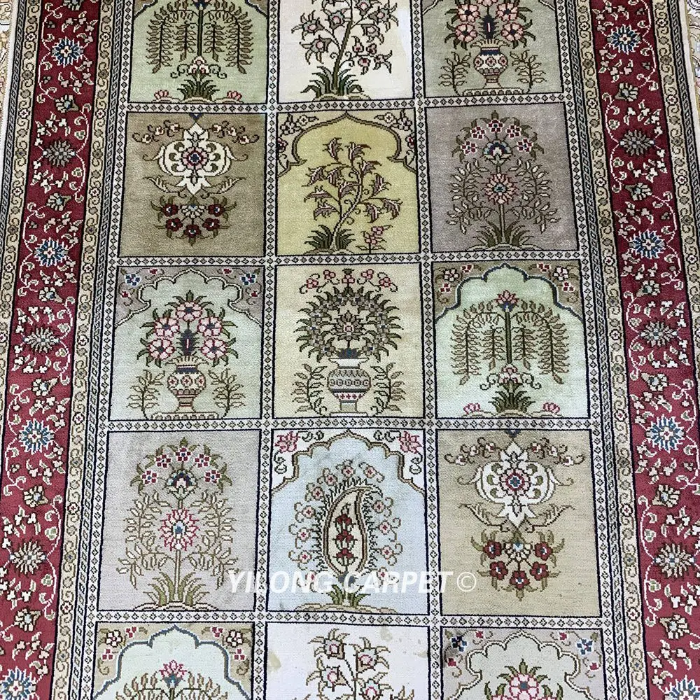 Yilong 2,5 'x4' персидский шелковый ковер четыре сезона Традиционный Сад Тебризский шелковый ковер(HF150B