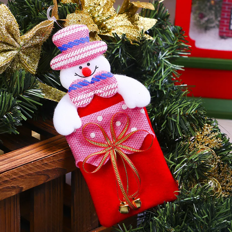Cute Christmas Bag Santa Claus Bear Elk Snowman Small Christmas Gift Candy Bags Hanging Accessories Christmas Tree Docoration - Цвет: Светло-желтый