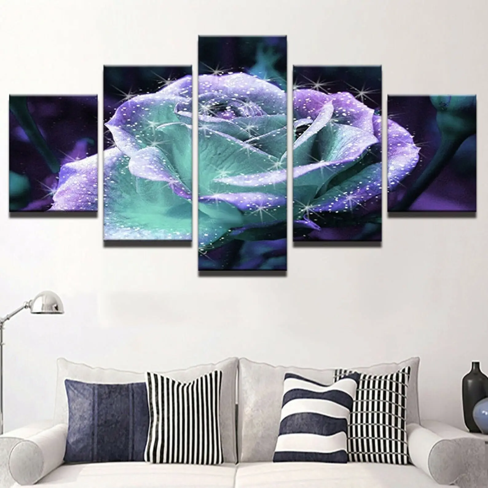 

No Framed Canvas 5Pcs Romantic Shiny Rose Flower Wall Art Posters Prints Pictures Paintings Home Decor Decorations