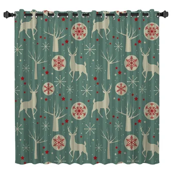 

Green Christmas Elk Window Curtains Dark Living Room Blackout Bathroom Outdoor Kitchen Fabric Curtain Panels With Grommets