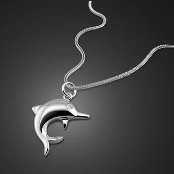 

Couples Jewelry Gift 100%925 Sterling Silver Dolphin fish Pendants Necklace For Women Men Chopin Chain Choker Italy Design