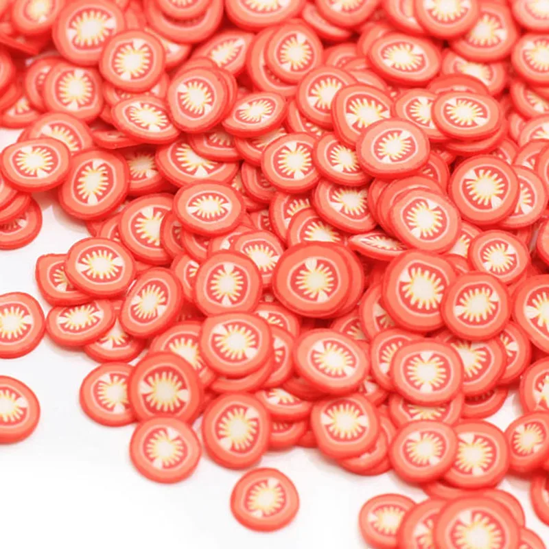 Tomato 100 г/лот томатный ломтик Горячая глина спринклеры для рукоделия Полимерная глина слизь материал пластик Klei крошечные милые частицы грязи DIY Изготовление - Цвет: Tomato