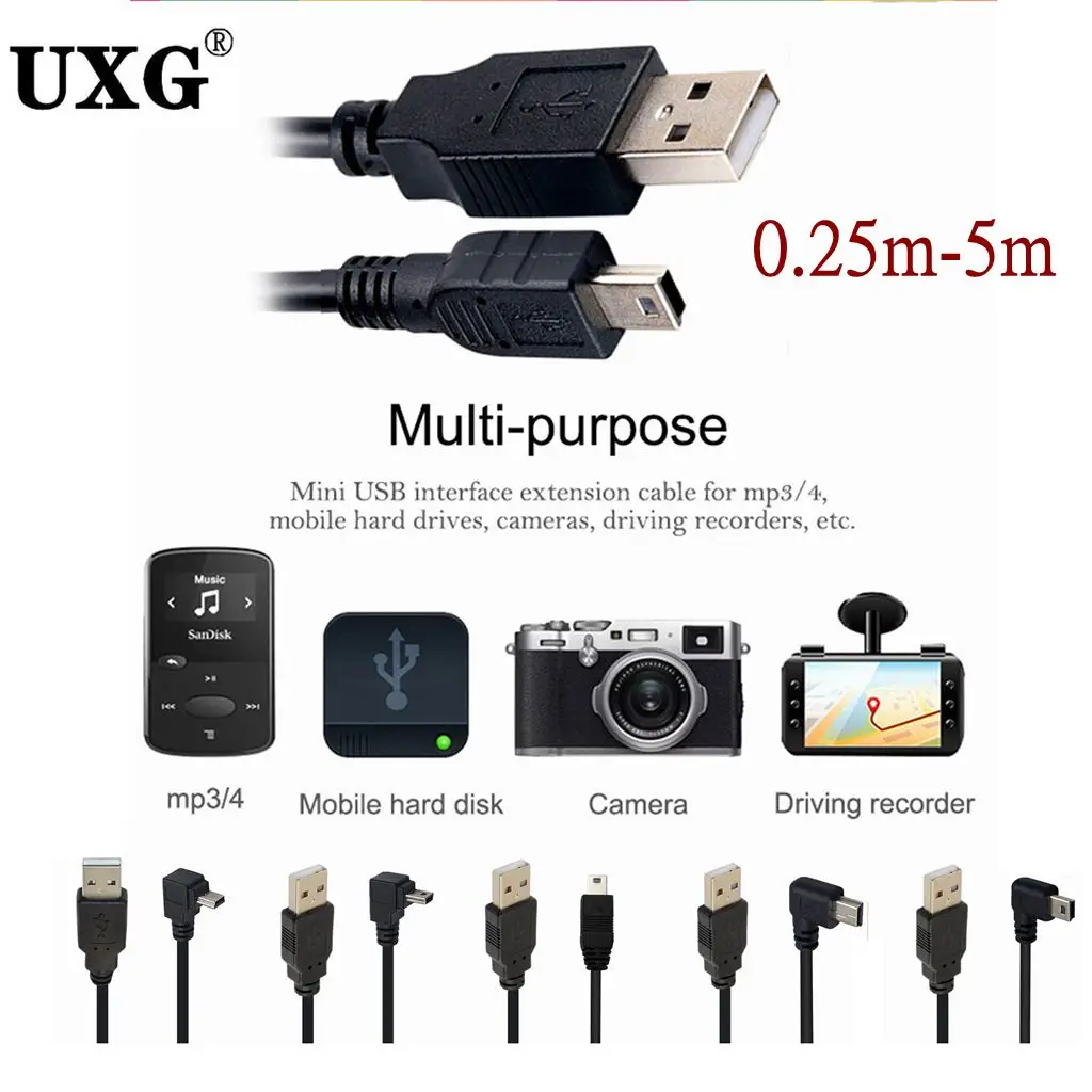 Мини USB-кабель 90 градусов кабель для быстрой зарядки и передачи данных с Mini USB 5Pin