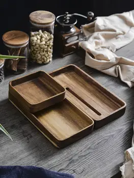 

Storage Tray Display Plates Rectangle Solid Wood Food Pan Plate Fruit Dishes Pots Trays Base Stander Decor Home Decorations 1.14