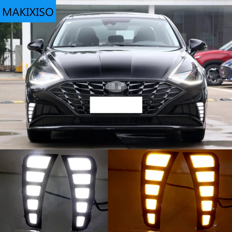

1 комплект, автомобильные фасветильник на бампер для Hyundai Sonata, дневсветильник 2020 ~ 2022y DRL, автомобильные аксессуары, светодиодные фары для Sonata, противотуманные фары
