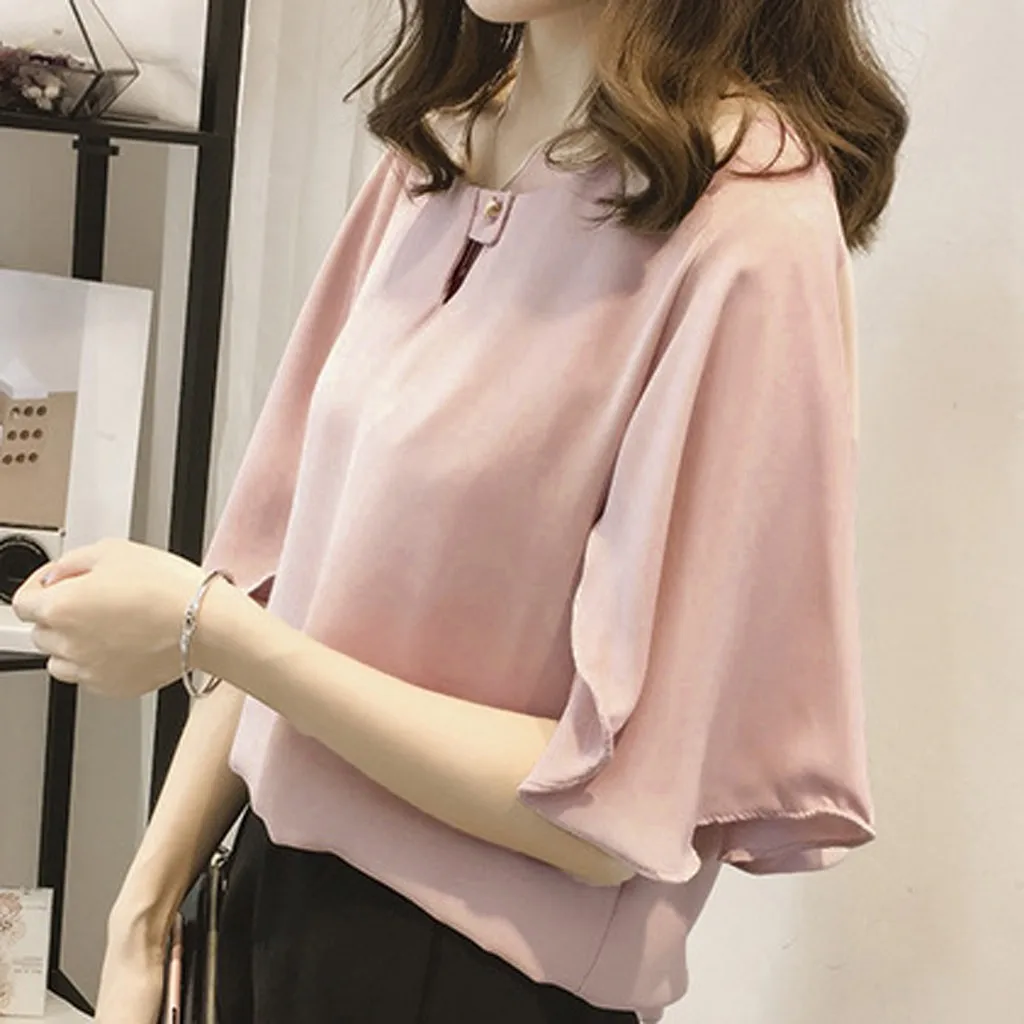 Женская Офисная рубашка с коротким рукавом, однотонная, повседневная, шифоновая, плюс рубашка, топ, шифоновая блузка, chemisier femme nouvelle, коллекция Plus
