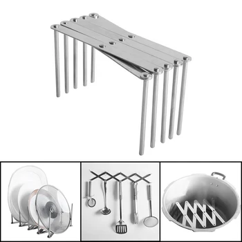 

Kitchen Utensil Organizer Stainless Steel Spoon Holder Storage Rack Pot Lid Plate 4 Sectional Adjustable Extended
