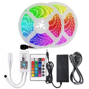 

5m 10m 15m 20m WiFi luces LED Strip Light RGB Waterproof SMD 5050 DC12V Lights Diode Flexible Ribbon 24 key Contoller 60LEDs/M