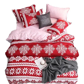 

Red Christmas Snowflake Bedding Set Duvet Cover Flat Pillowcase
