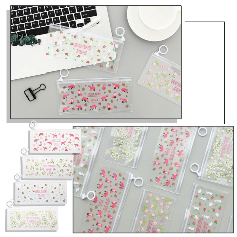 

Flowers Animals PVC Pencil Cases Cosmetic Makeup Zipper Pouch Bag Clear Toiletry