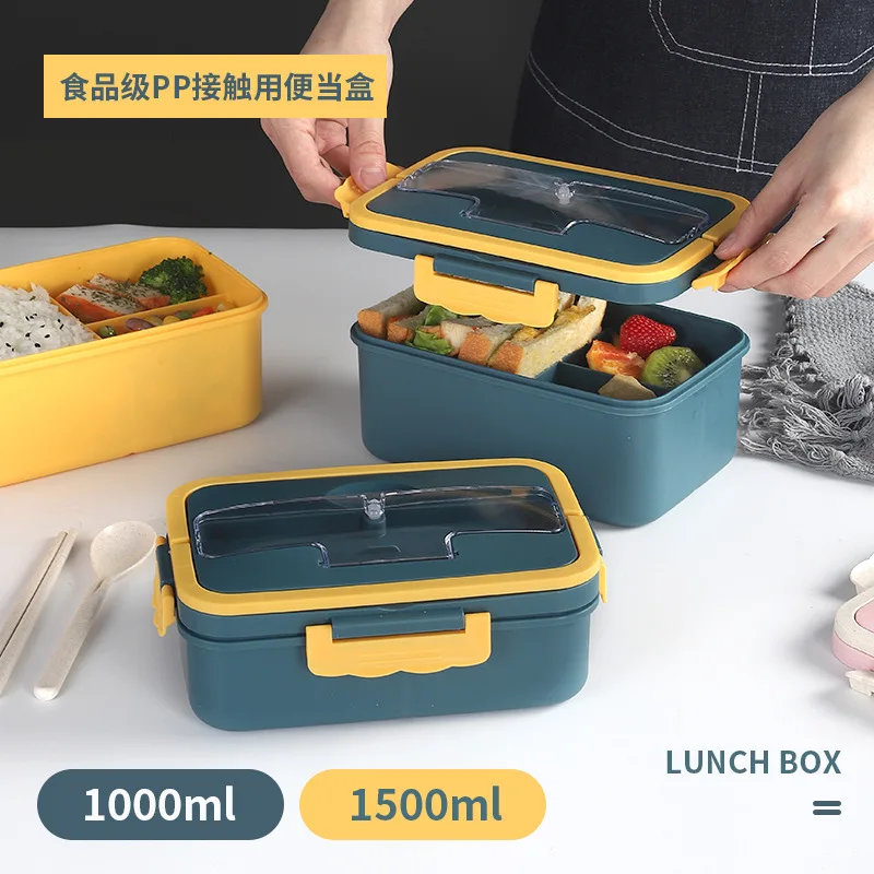 

Plastic Bento Boxes 1000 ML Rectangle Microwable Leak-Proof Lunch Containers with Spoons Or Chopsticks Lunch Box for Adults Kids