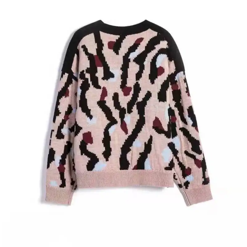 

2019 Autumn and winter thick women's Leopard pattern round collar head Leopard pattern foreign trade knitting sweater woman