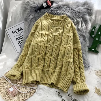 

twisted women sweater and pullovers o-neck solid loose short lady elegant pulls fashion outwear coat tops