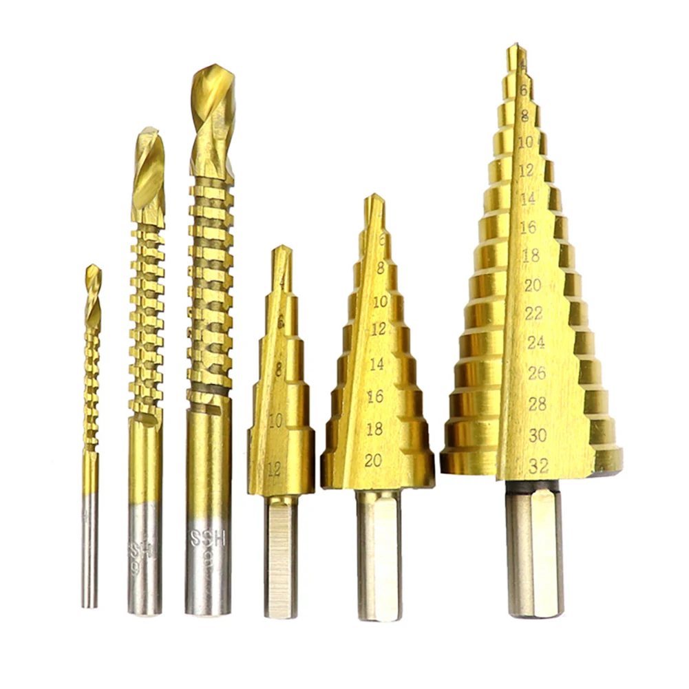 

6pcs High Speed Steel Twist Drill Bit Step Drill Hole Cutter HSS Drill Dropshipping step drill bit set 4 - 12 / 20 / 32mm