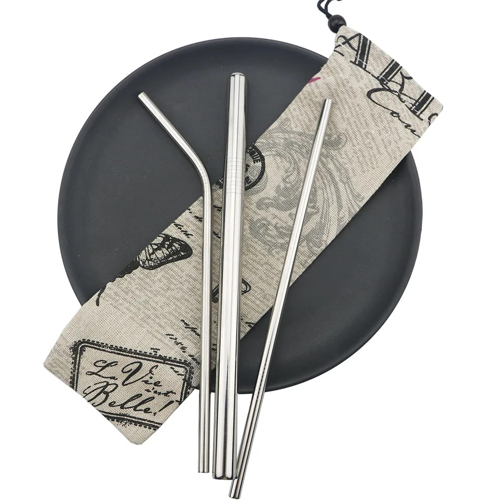 5 шт./компл. серебряные соломки многоразовые трубочки из нержавеющей стали металлические соломинки портативные дорожные соломинки для напитков с кисточкой и сумкой