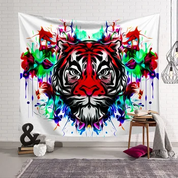 

Colorful Tiger White Tapestry 3D Printing Tapestrying Rectangular Home Decor Wall Hanging 01