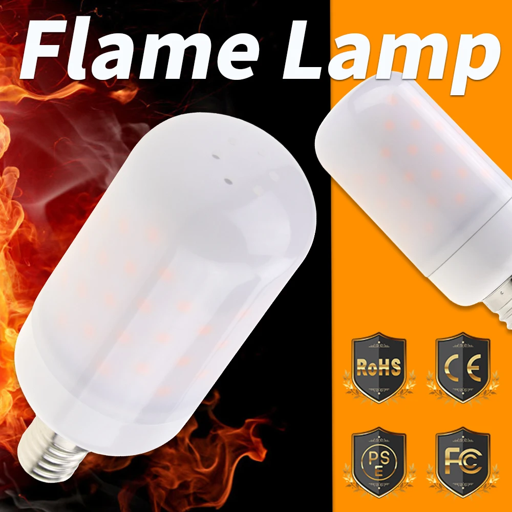 

E27 LED Flame Lamp AC85-265V E26 Flickering Emulation Decor Bulb 63Leds SMD2835 Tape Light E14 Dynamic Effect Fire Flame Lamps